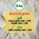 Horario del CAI (Biblioteca) durante Verano 2025